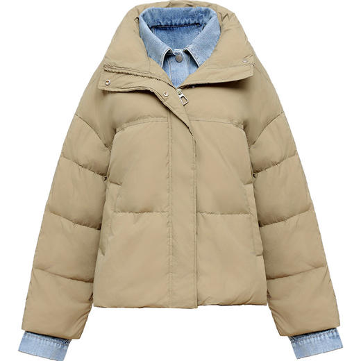 QYMXY-23YSJ802Y-Y,白鸭绒拼结假两件2023年冬季新款女装短款牛仔拼结保暖羽绒服上衣 商品图4