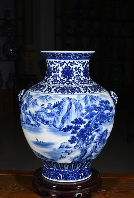 柴窑工笔山水富春山居图双耳尊 商品图0