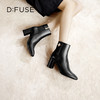 Dfuse迪芙斯冬季新款牛皮方头优雅花扣粗跟短靴女DF34116015 商品缩略图0
