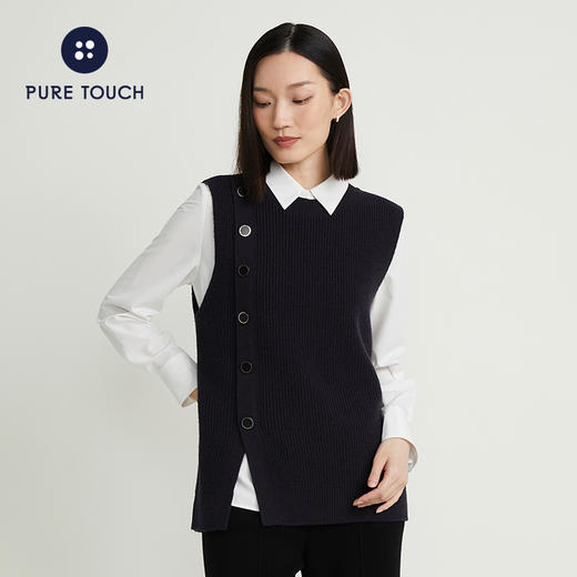 pure touch女士针织马甲套头宽松时尚百搭设计感显瘦背心秋冬内搭 商品图1