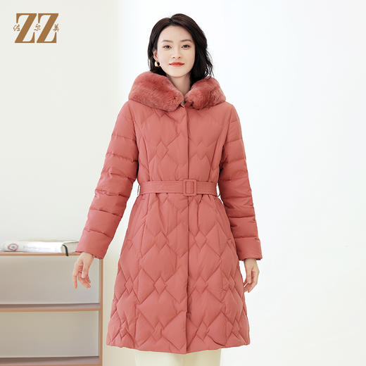 佐尔美冬季新款 时尚经典系腰绳獭兔毛领羽绒服外套女E14YT36 商品图1