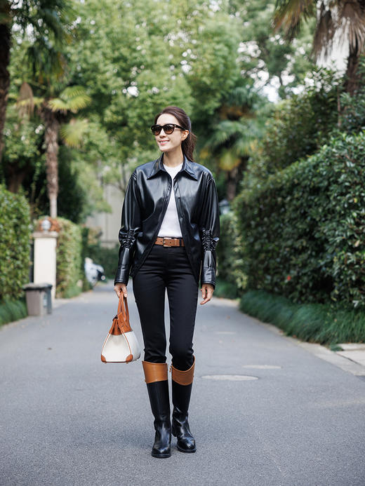 “仿生胶原蛋白皮” 环保弹力仿小羊皮手感皮衣衬衫 商品图3