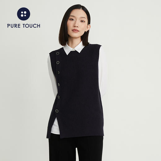 pure touch女士针织马甲套头宽松时尚百搭设计感显瘦背心秋冬内搭 商品图2
