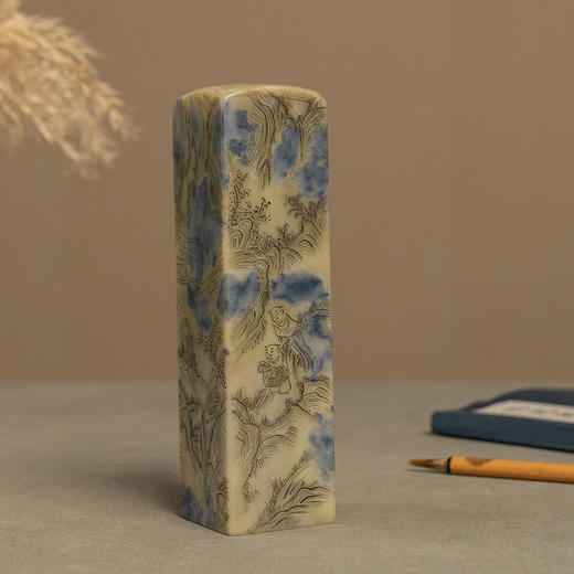 清 青田石封门青阴刻福禄寿人物印章 商品图4