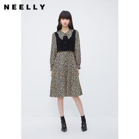 NEELLY纳俪商场同款羊毛碎花连衣裙女冬季新款温柔气质复古两件套N23111Y01146