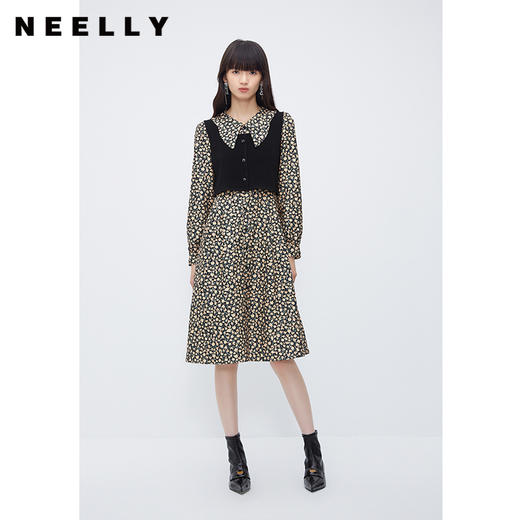 NEELLY纳俪商场同款羊毛碎花连衣裙女冬季新款温柔气质复古两件套N23111Y01146 商品图0