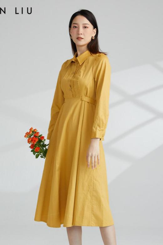 VIVIAN LIU薇薇安刘R2344102秋女装新款小翻领前胸捏褶衬衫连衣裙 商品图5