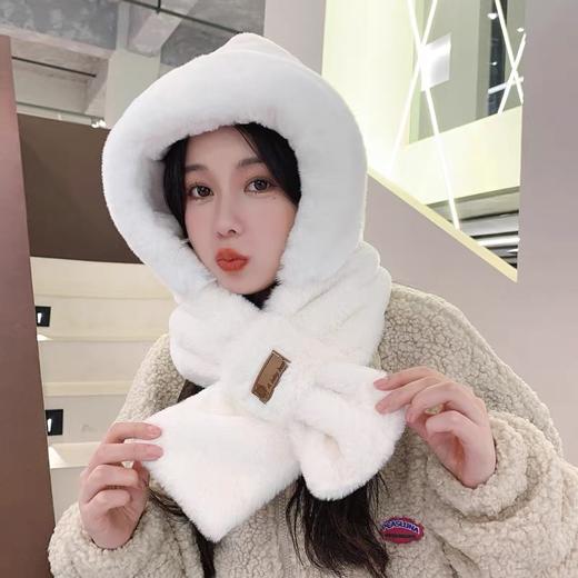「四色可选！围巾帽子二合一」秋冬季保暖毛绒加厚可爱护耳帽子防寒围脖连帽配饰 商品图1