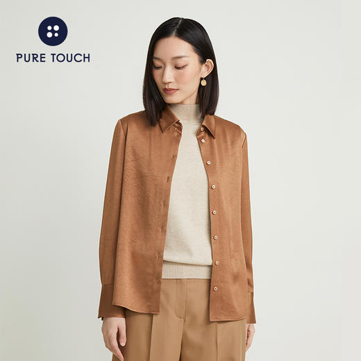 pure touch女士衬衫醋酸流沙色宽松百搭秋季上衣叠穿通勤外套 商品图0