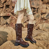 西遇牛仔骑士靴女新款秋冬复古长筒西部靴黑色圆头厚底长靴子D0034217 商品缩略图1
