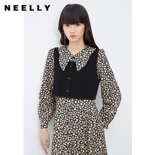 NEELLY纳俪商场同款羊毛碎花连衣裙女冬季新款温柔气质复古两件套N23111Y01146 商品图2