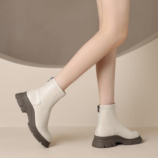 ZHR加绒短靴机车靴皮靴时尚马丁靴英伦风中筒厚底复古女靴子保暖 商品图7