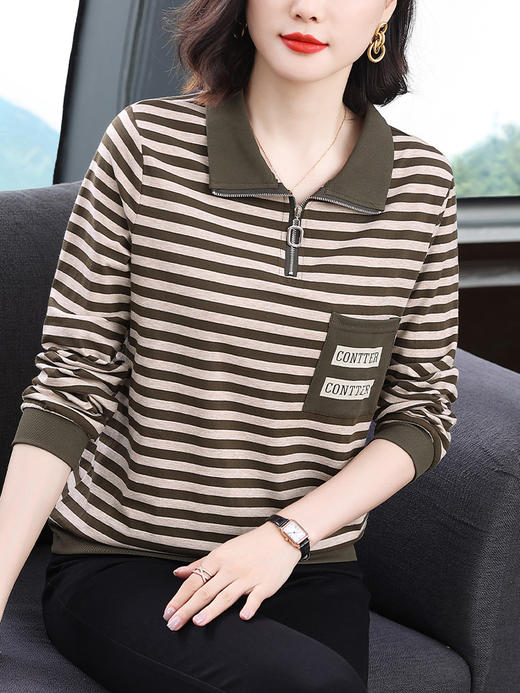 百媚生 翻领长袖条纹T恤6399 商品图0