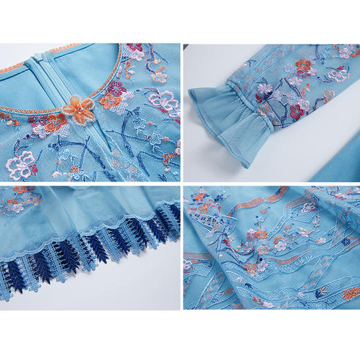 司歌刺绣长袖国风长袖网纱显瘦弹力连衣裙A881232 商品图1