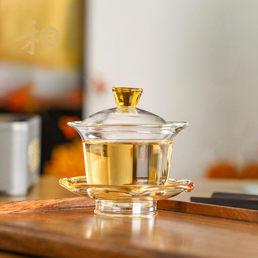 禾器晶彩·禾荷盖碗 玻璃盖碗耐高温玻璃茶碗功夫茶碗三才盖碗盖碗茶 商品图3