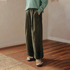 绽放876朵/咖啡色复古文艺灯芯绒脚口可收紧猪鼻扣宽松休闲阔腿裤 商品缩略图0