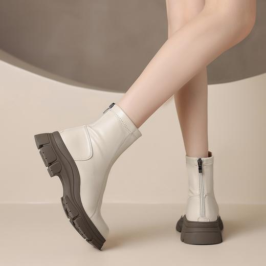 ZHR加绒短靴机车靴皮靴时尚马丁靴英伦风中筒厚底复古女靴子保暖 商品图5