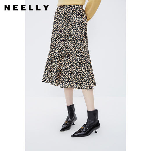 NEELLY纳俪商场同款碎花中长款半身裙女冬新款时尚百搭气质鱼尾裙N23111E01148 商品图2