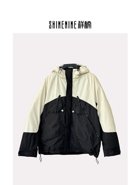 T343874312拼接连帽羽绒服(鹅绒)