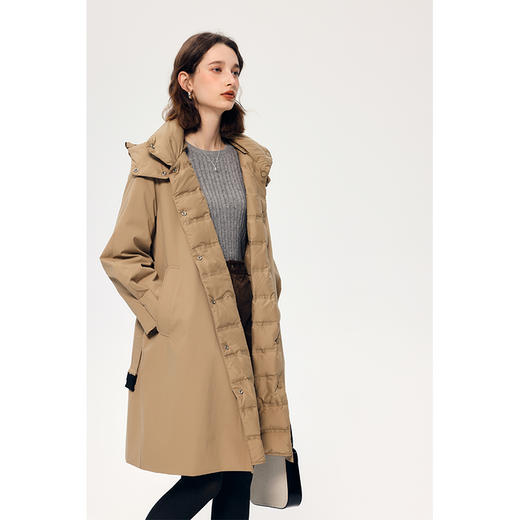 HeyDress鹅绒风衣外套女秋冬法式宽松收腰两面穿长款保暖轻薄大衣 商品图1