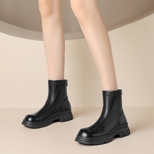 ZHR加绒短靴机车靴皮靴时尚马丁靴英伦风中筒厚底复古女靴子保暖 商品图2