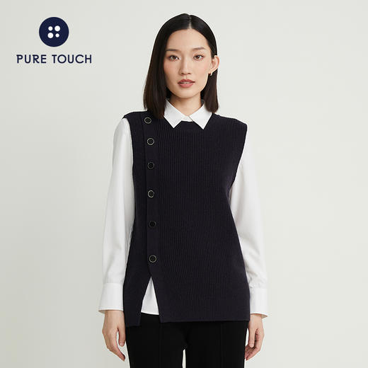 pure touch女士针织马甲套头宽松时尚百搭设计感显瘦背心秋冬内搭 商品图0