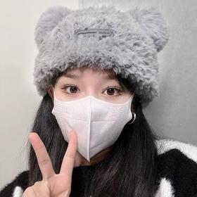「五色可选！舒适保暖」可爱小熊毛绒绒针织毛线帽子女秋冬季加厚保暖套头护耳帽子配饰