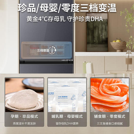 【窄体60宽零嵌入式】海尔冰箱410L双开门两门家用一级能效风冷无霜占地小双变频大容量电冰箱 410升+零嵌入式+两门大冷冻+星蕴银钢化玻璃面板 商品图4