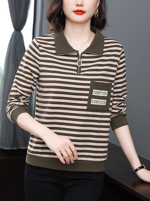 百媚生 翻领长袖条纹T恤6399 商品图2