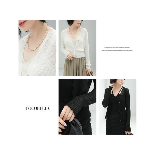 COCOBELLA优雅通勤质感花纱针织开衫女木耳边上衣NMZ1 商品图4