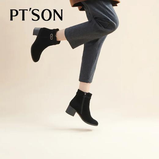 【自营】PT'SON/百田森  女士黑色羊皮革高跟休闲鞋 PYQD3093 商品图2