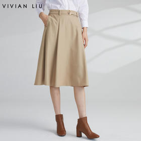 VIVIAN LIU薇薇安刘R2344002秋女装新款腰部腰带斜插兜大A摆中裙