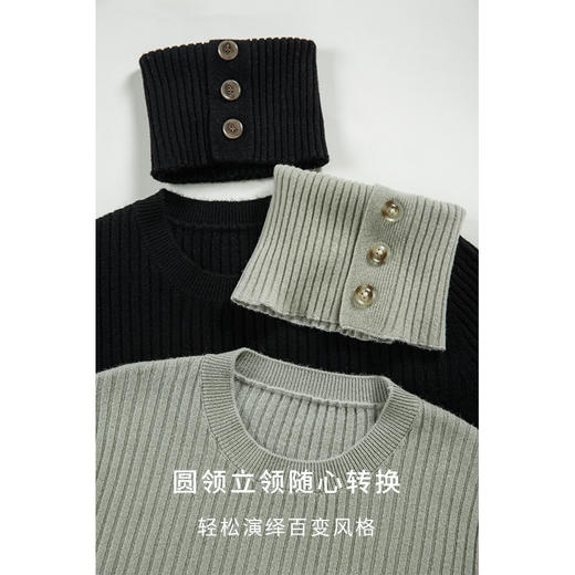 HeyDress羊毛针织洋装女秋冬法式宽松慵懒感可拆卸高领坑条裙子 商品图1