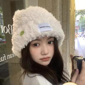 「黑白两色！韩版毛绒帽」韩版毛绒加厚针织帽纽扣点缀保暖帽可爱显脸小毛线帽冬季配饰