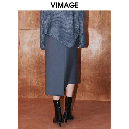 VIMAGE纬漫纪冬季新款高腰不规则下摆半身裙V2006629 商品图4