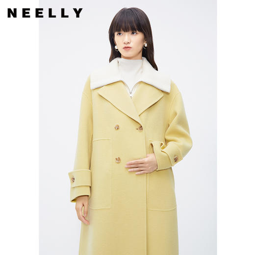 NEELLY纳俪商场同款100%绵羊毛针织翻领双面呢大衣女冬双排扣外套N23111N01135 商品图2