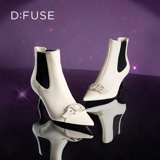 Dfuse迪芙斯冬季款时尚牛皮尖头短靴细高跟切尔西靴DF34116101 商品图3