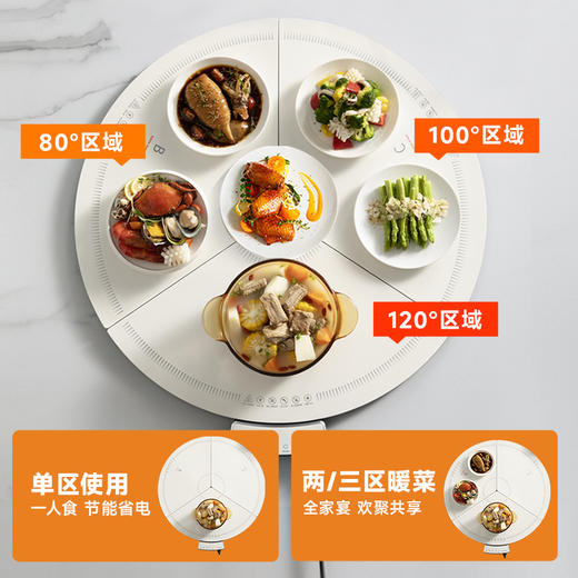 摩飞圆形折叠暖菜板MR8306  分区控温快速加热饭菜 商品图3