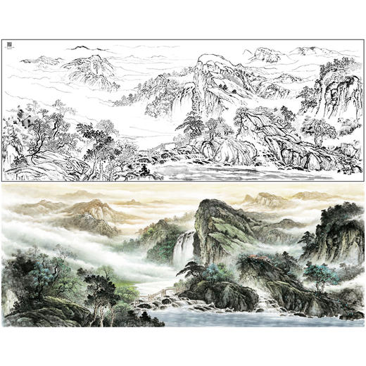 【大彩图】横幅工笔画白描底稿临摹勾线山水线稿FS14 商品图0