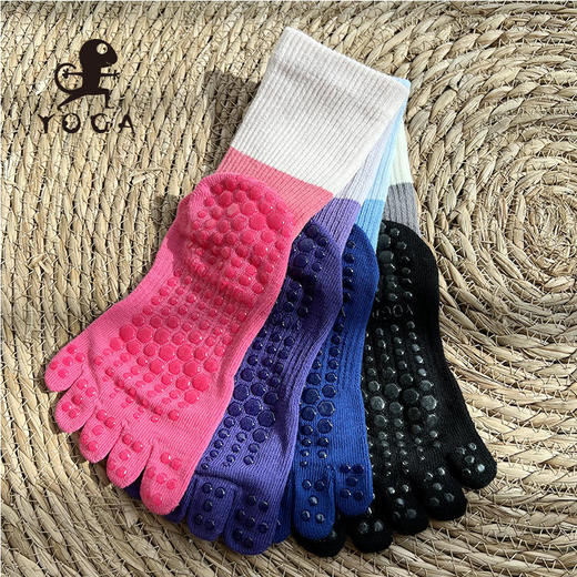 壁虎瑜伽【2310WZ269】防滑中筒拼色五趾瑜伽袜【5天发货】 商品图1