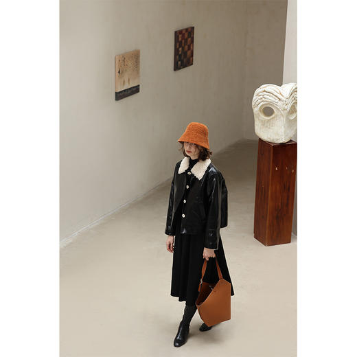 HeyDress加棉皮衣外套女冬季法式复古颗粒毛翻领保暖棉衣机车上衣 商品图0