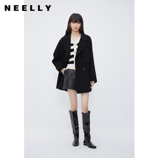 NEELLY纳俪商场同款西装款大衣女冬季双排扣时尚通勤中长款双面呢N23111N01137 商品图1