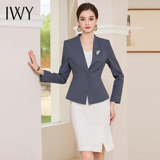 IWY/新款女装高级感蓝灰色一粒扣职业西装工作服时尚西装连衣裙 C1858+Q997 商品图4