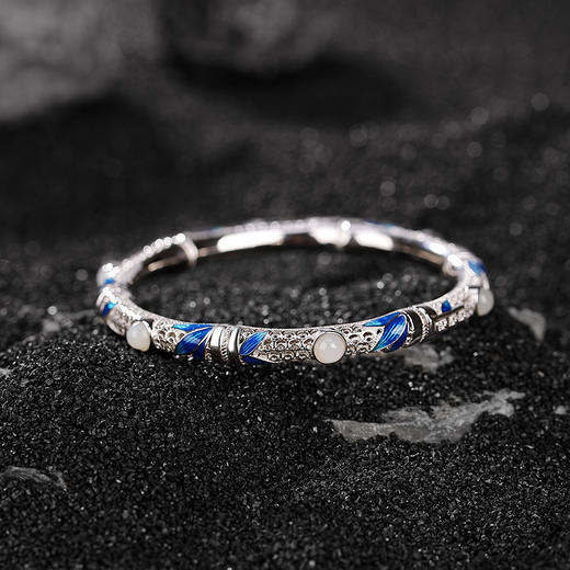 【韶华正茂】S925银和田玉竹叶手镯【CW-SZ01868】 商品图2