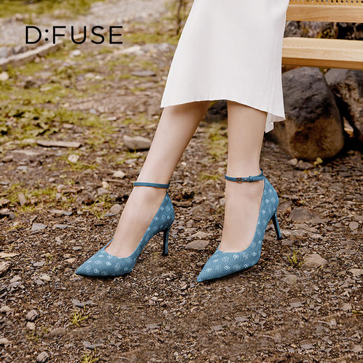Dfuse迪芙斯2024春季新款尖头刺绣牛仔蓝简约高跟单鞋DF41111003 商品图0