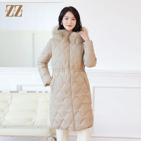 佐尔美冬季新款 简约时尚双面穿菱形格可拆狐毛领羽绒服女E14YH16