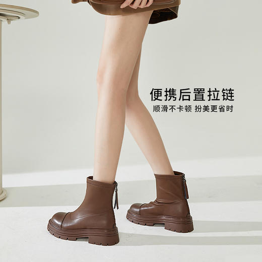 西遇厚底瘦瘦靴女2023新款秋冬英伦风切尔西靴黑色圆头粗跟短靴子D2033958 商品图2