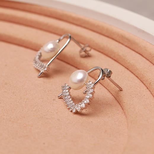 美裕 银925淡水珍珠耳钉 7-8mm白 107233 商品图5