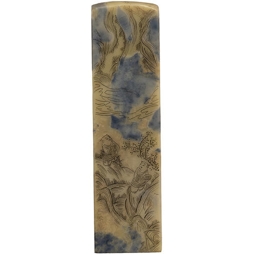 清 青田石封门青阴刻福禄寿人物印章 商品图5