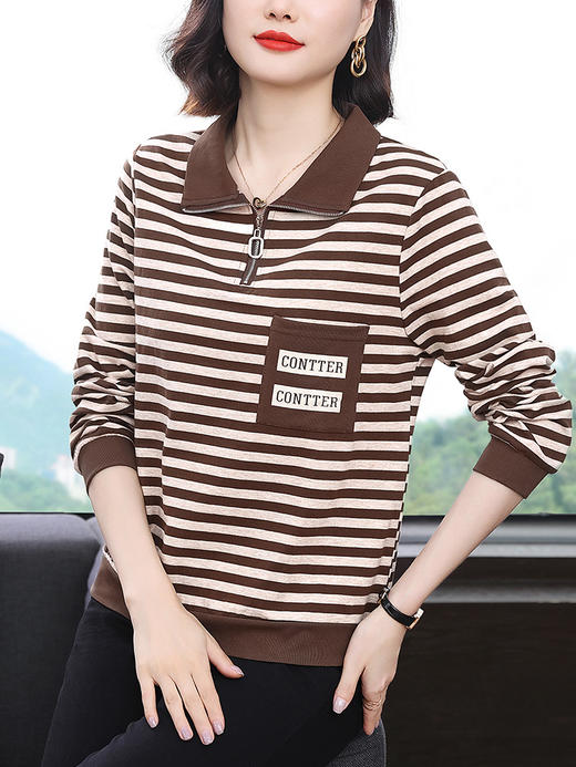 百媚生 翻领长袖条纹T恤6399 商品图3